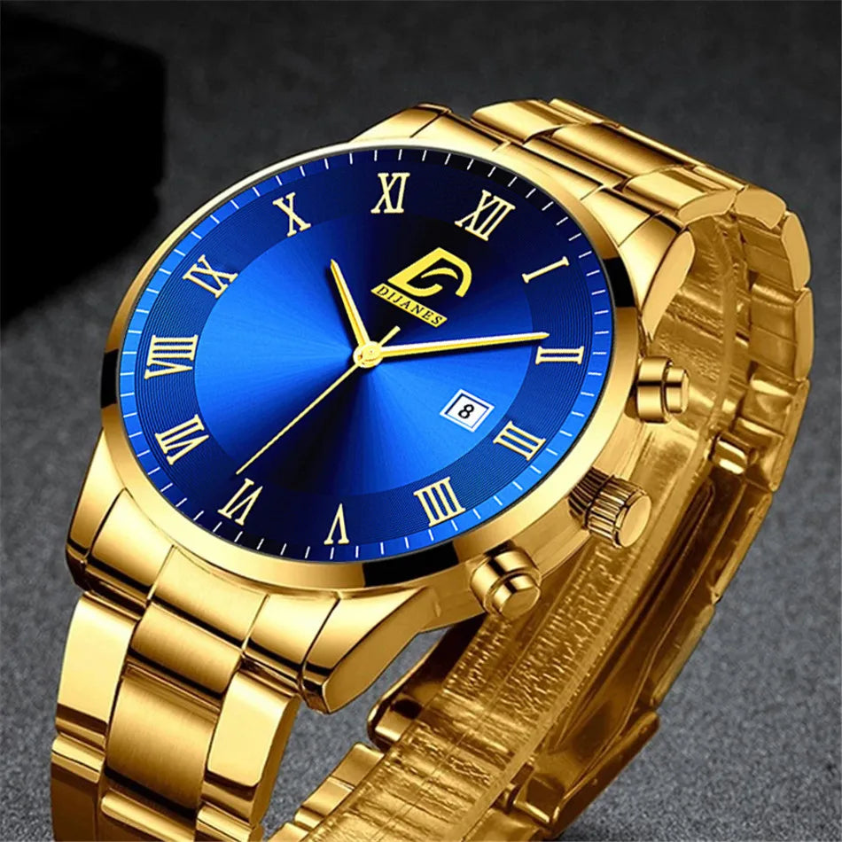 2023 Fashion Mens Gold Stainless Steel Watches Luxury Minimalist Quartz Wrist Watch Men Business Casual Watch relogio masculino
