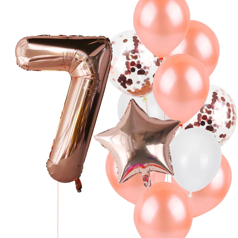 12pcs First Birthday Girl Boy Party Balloons Pink Number Baloon Birthday Decoration Kids 1 2 3 4 5 6 7 8 9 Years Party Supplies