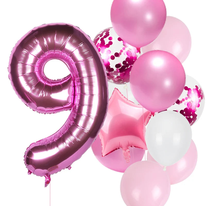 12pcs First Birthday Girl Boy Party Balloons Pink Number Baloon Birthday Decoration Kids 1 2 3 4 5 6 7 8 9 Years Party Supplies