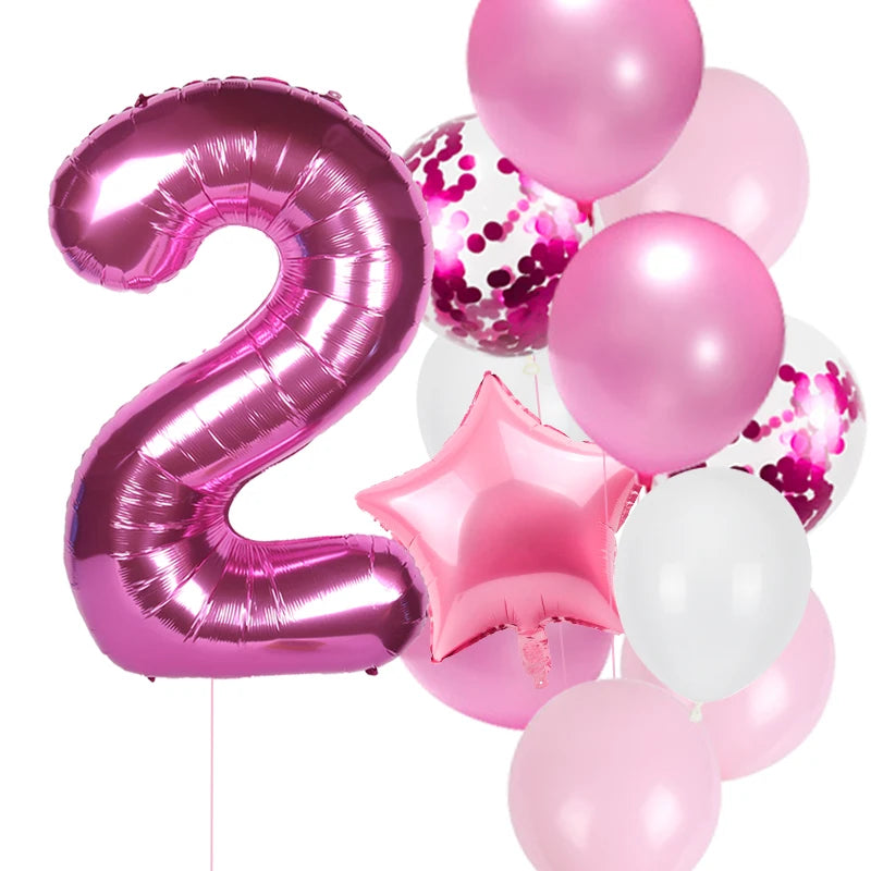 12pcs First Birthday Girl Boy Party Balloons Pink Number Baloon Birthday Decoration Kids 1 2 3 4 5 6 7 8 9 Years Party Supplies