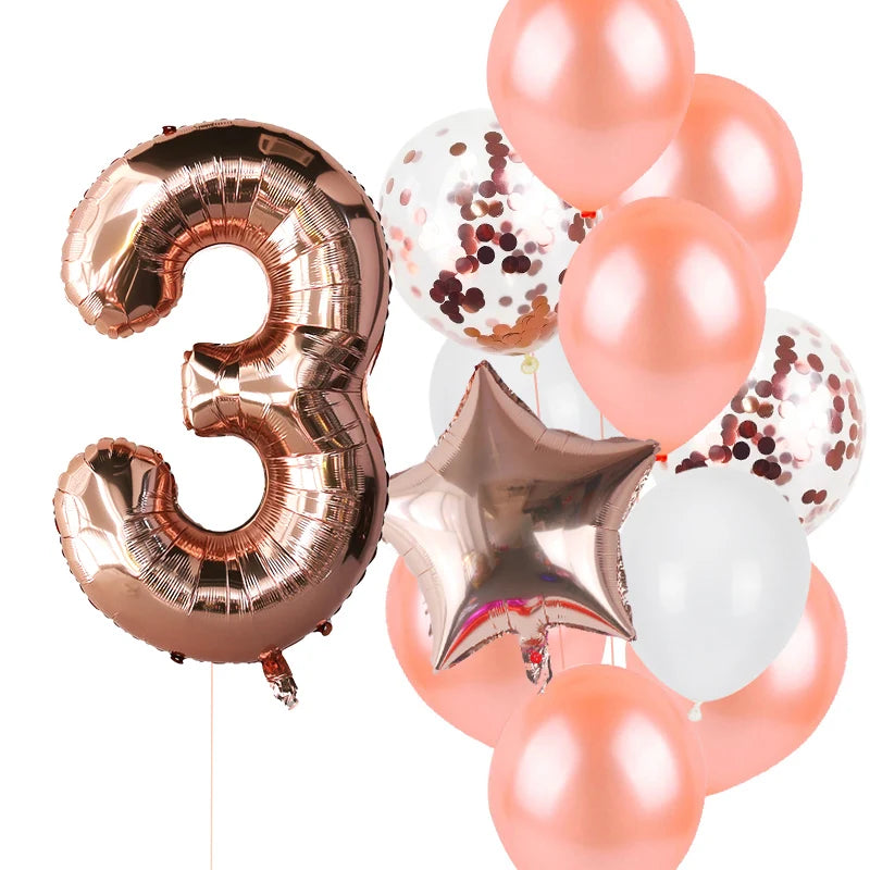 12pcs First Birthday Girl Boy Party Balloons Pink Number Baloon Birthday Decoration Kids 1 2 3 4 5 6 7 8 9 Years Party Supplies