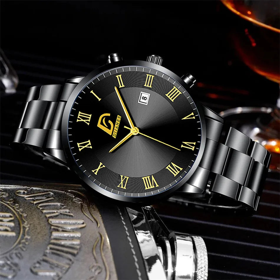 2023 Fashion Mens Gold Stainless Steel Watches Luxury Minimalist Quartz Wrist Watch Men Business Casual Watch relogio masculino