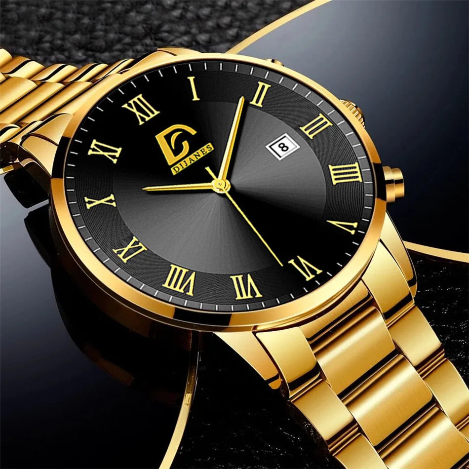 2023 Fashion Mens Gold Stainless Steel Watches Luxury Minimalist Quartz Wrist Watch Men Business Casual Watch relogio masculino