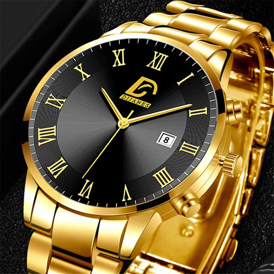 2023 Fashion Mens Gold Stainless Steel Watches Luxury Minimalist Quartz Wrist Watch Men Business Casual Watch relogio masculino