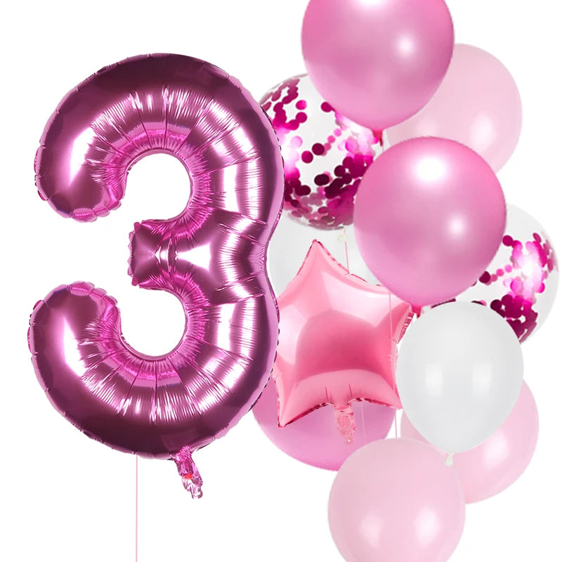12pcs First Birthday Girl Boy Party Balloons Pink Number Baloon Birthday Decoration Kids 1 2 3 4 5 6 7 8 9 Years Party Supplies