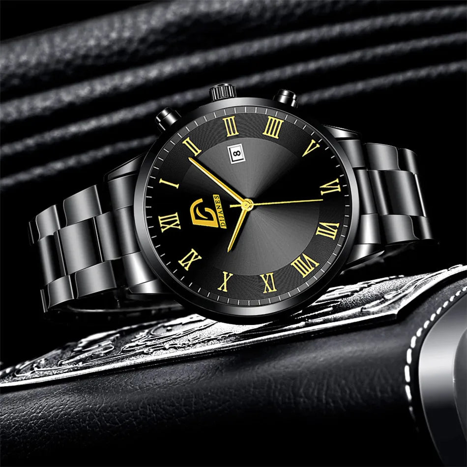 2023 Fashion Mens Gold Stainless Steel Watches Luxury Minimalist Quartz Wrist Watch Men Business Casual Watch relogio masculino
