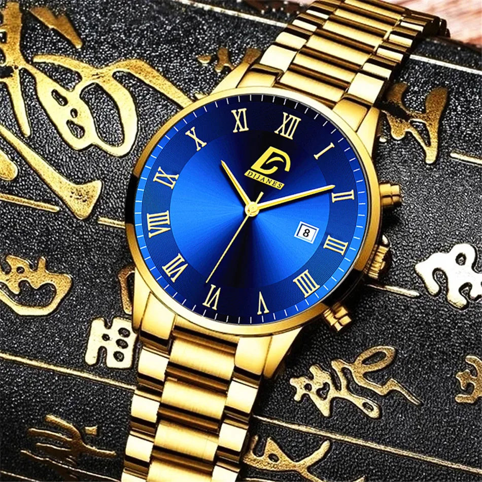 2023 Fashion Mens Gold Stainless Steel Watches Luxury Minimalist Quartz Wrist Watch Men Business Casual Watch relogio masculino