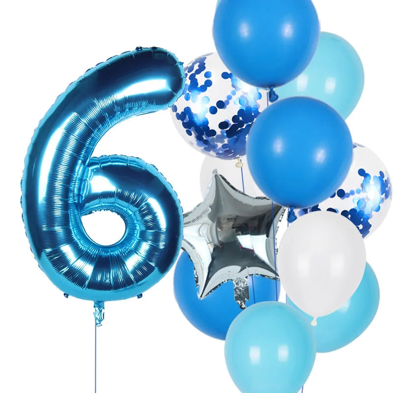 12pcs First Birthday Girl Boy Party Balloons Pink Number Baloon Birthday Decoration Kids 1 2 3 4 5 6 7 8 9 Years Party Supplies