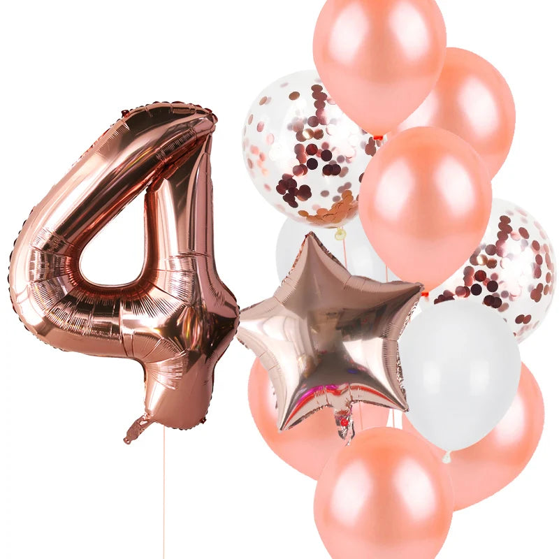 12pcs First Birthday Girl Boy Party Balloons Pink Number Baloon Birthday Decoration Kids 1 2 3 4 5 6 7 8 9 Years Party Supplies