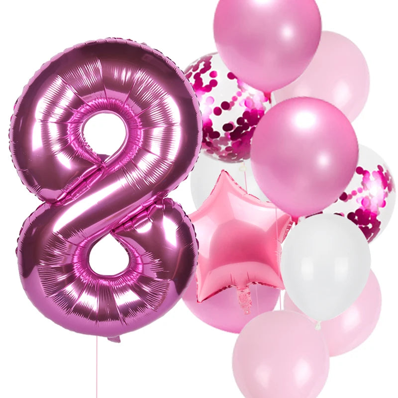 12pcs First Birthday Girl Boy Party Balloons Pink Number Baloon Birthday Decoration Kids 1 2 3 4 5 6 7 8 9 Years Party Supplies