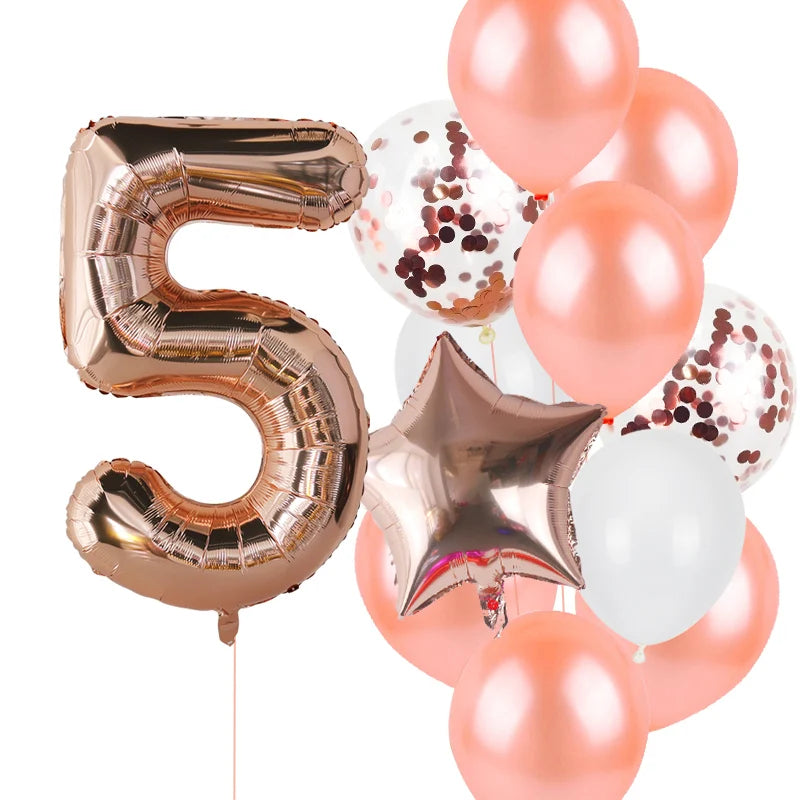 12pcs First Birthday Girl Boy Party Balloons Pink Number Baloon Birthday Decoration Kids 1 2 3 4 5 6 7 8 9 Years Party Supplies
