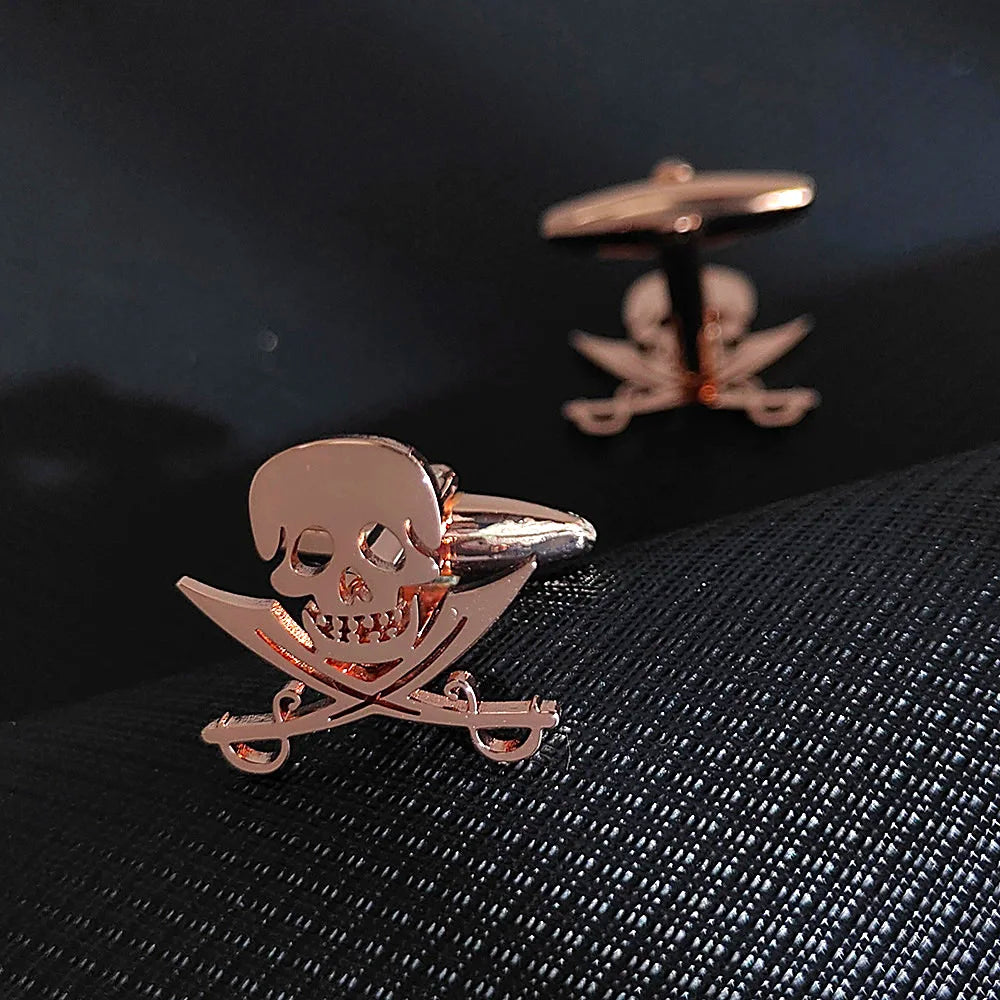 Cufflinks for Mens Luxurious Stainless Steel Jewelry Personality Double Knife Skeleton Man Shirt Cuff Link Button Gifts One Pair