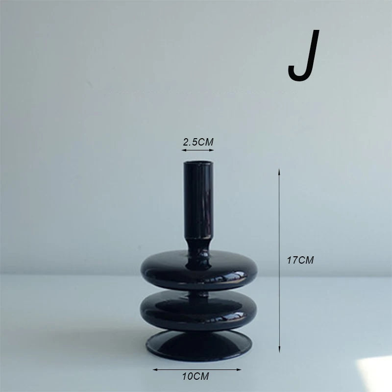 Creative Glass Hydroponic vase black candlestick glass candle stand Nordic Desktop Floral Arrangements Home Decoration Art