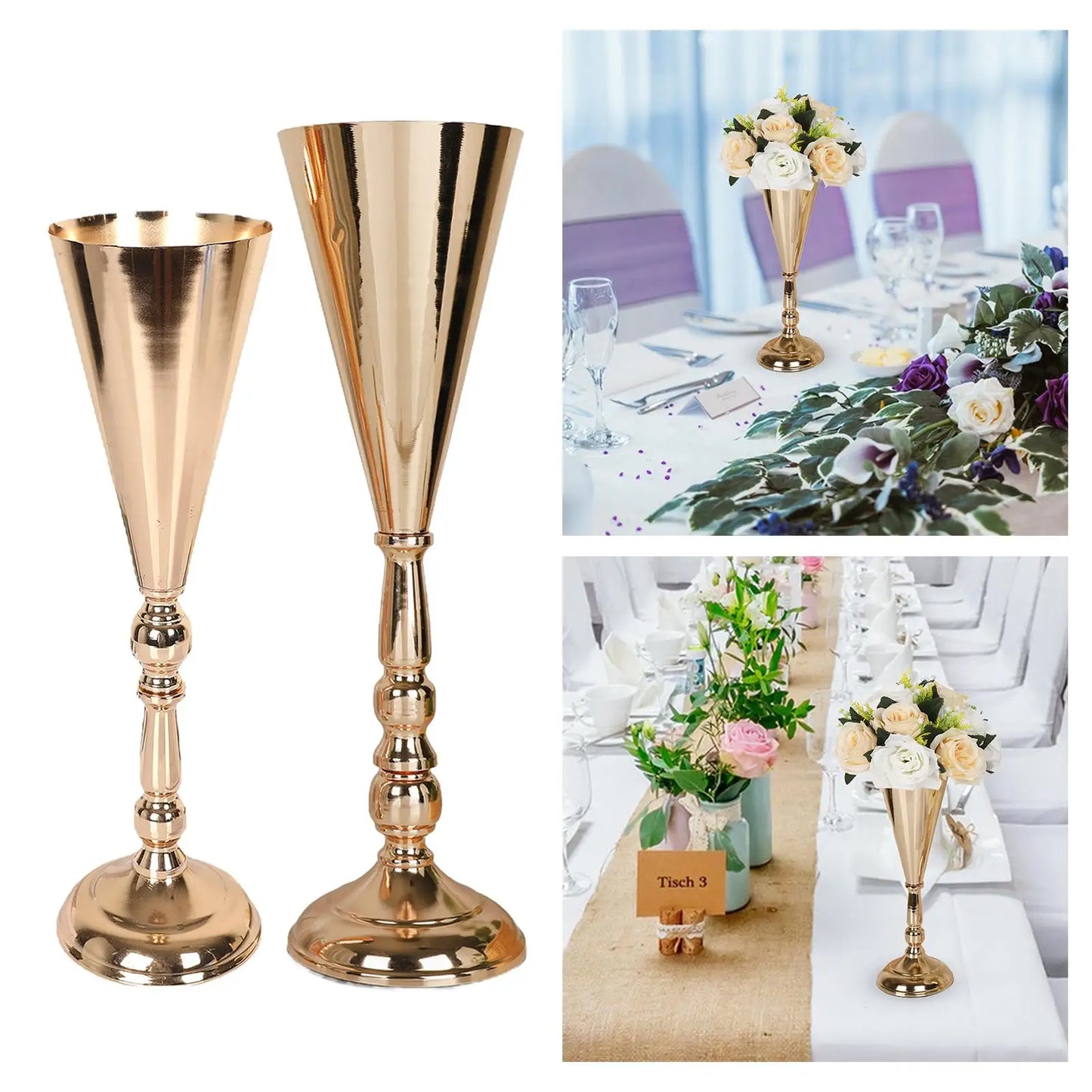 Wedding Flower Trumpet Vase Golden Decorative Modern Centerpieces Vase Metal for Party Anniversary,Ceremony, Birthday, Dinner