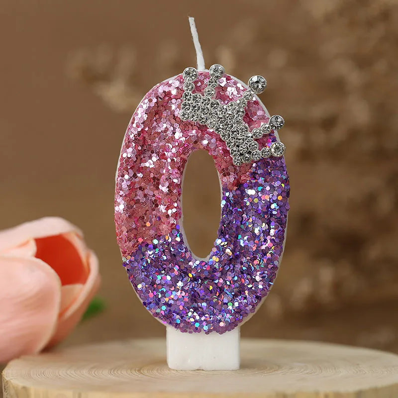 Number 8 Candles Cake Decoration for Girl's Birthday Candles Glitter Princess Crown Number Candle Happy Birthday Party Supplies