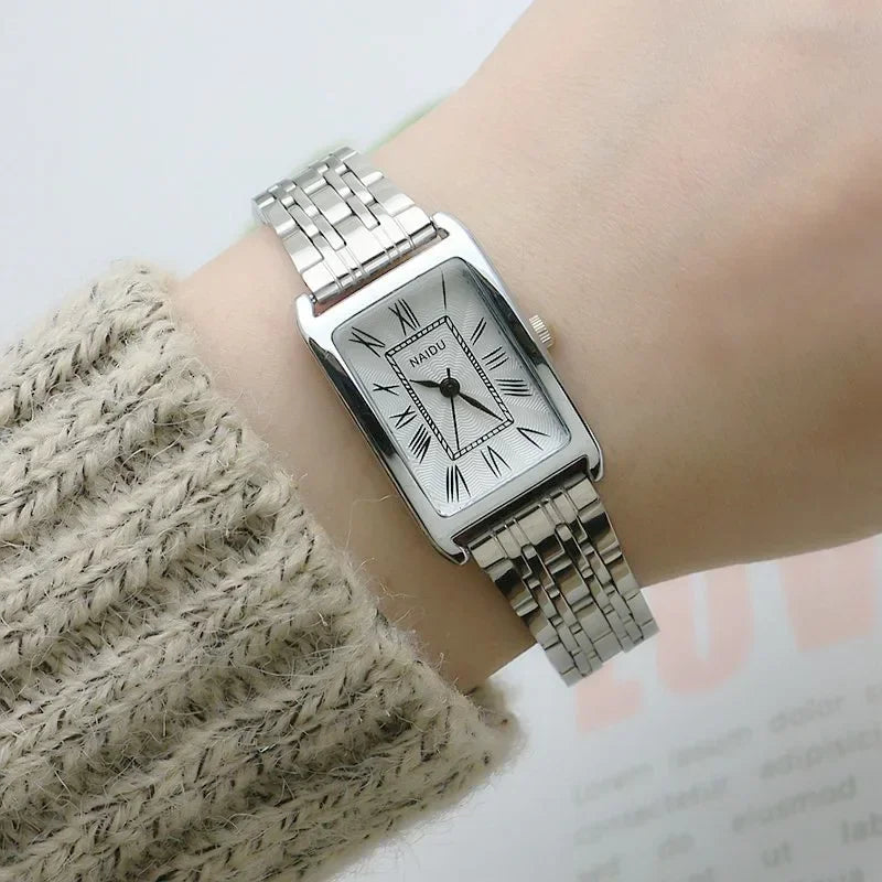 Ladies Steel Strap Watches for Women Rectangular Roman Scale Watch Fashion Trend Thin Strap Quartz Wristwatches Relogio Feminino