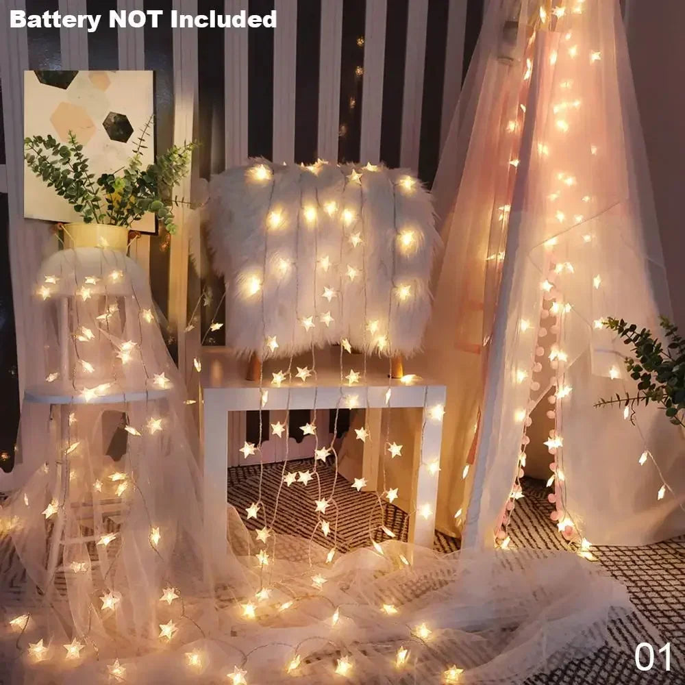 1.5m/3m LED Star String Lights Christmas Garland Battery USB Powered Wedding Party Curtain String Fairy Lamps For Home