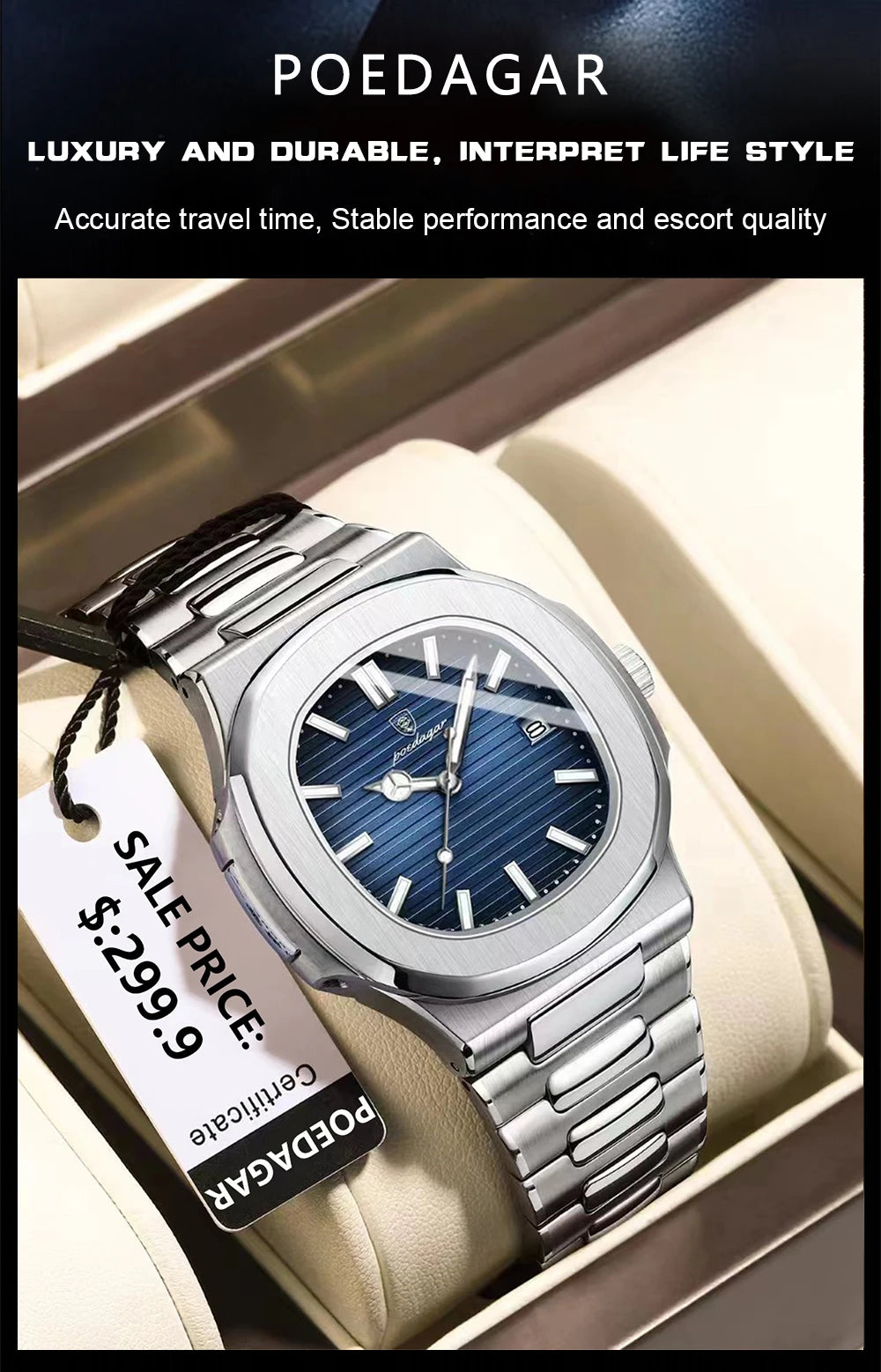 2023 New POEDAGAR Luxury Watch Business Waterproof Male Luminous  Stylish Stainless Steel Square Quartz Men Watch Premium Quality