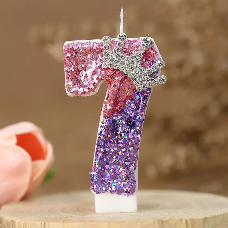 Number 8 Candles Cake Decoration for Girl's Birthday Candles Glitter Princess Crown Number Candle Happy Birthday Party Supplies
