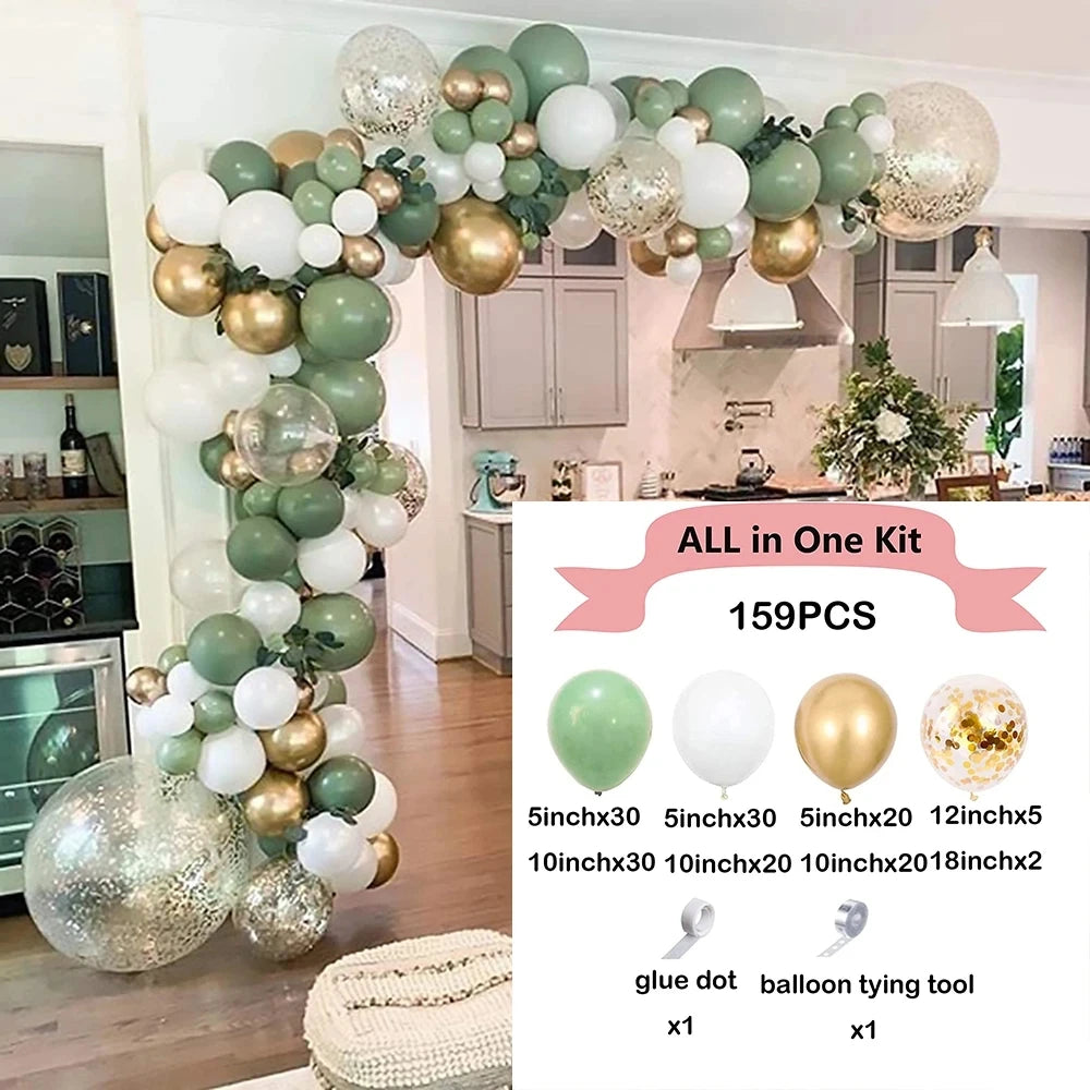 139Pcs Avocado Sage Green Balloons Arch Sand White Gold Balloon Garland Kit Jungle Safari Decor Baby Shower Birthday Party Decor