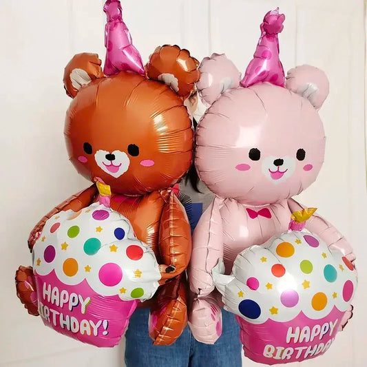 4D Large Bear Cake Balloons Cartoon Animal Cute Bear Foil Balloon Children Boys Girls Birthday Party Decoration Scene Props Toys