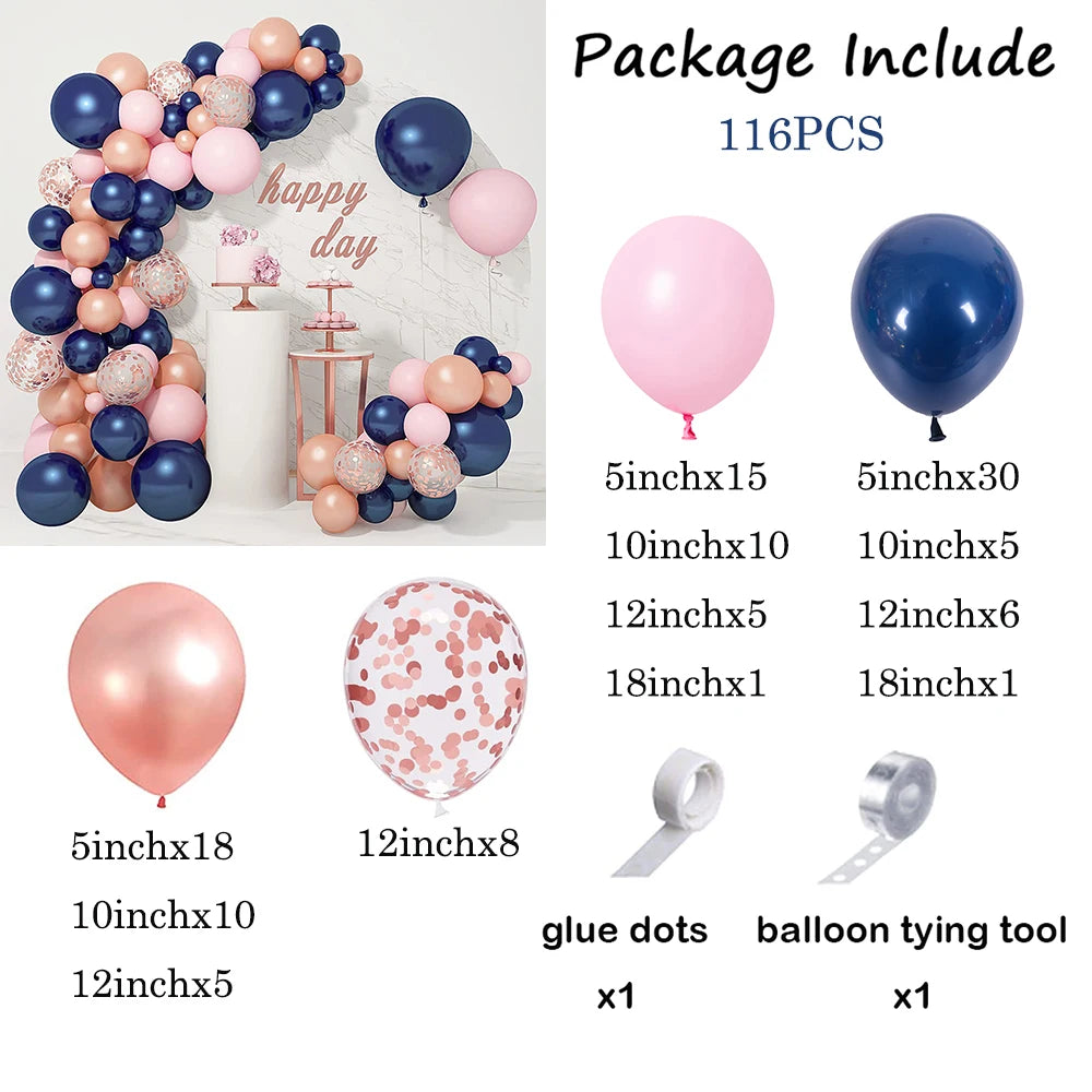 Navy Blue White Balloons Arch Garland Kit Silver Confetti Ballon First Birthday Party Decorations Graduation Wedding Baby Shower