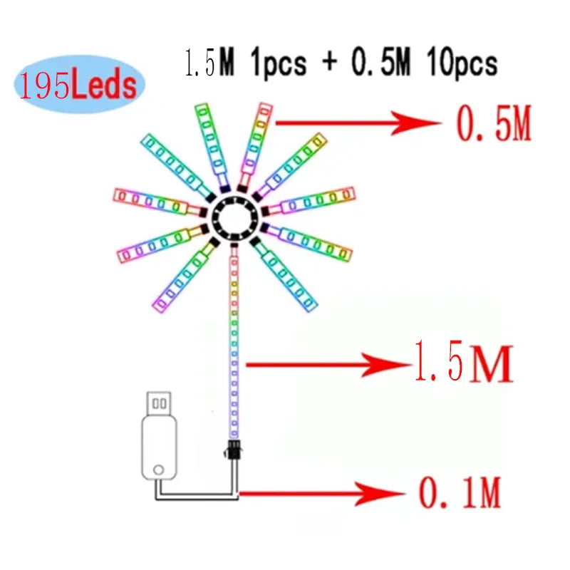 2024  LED Fireworks Light LED Garland RGB Neon String Light Bluetooth APP Control Music Sync Bedroom Wedding Decor Fairy Lights