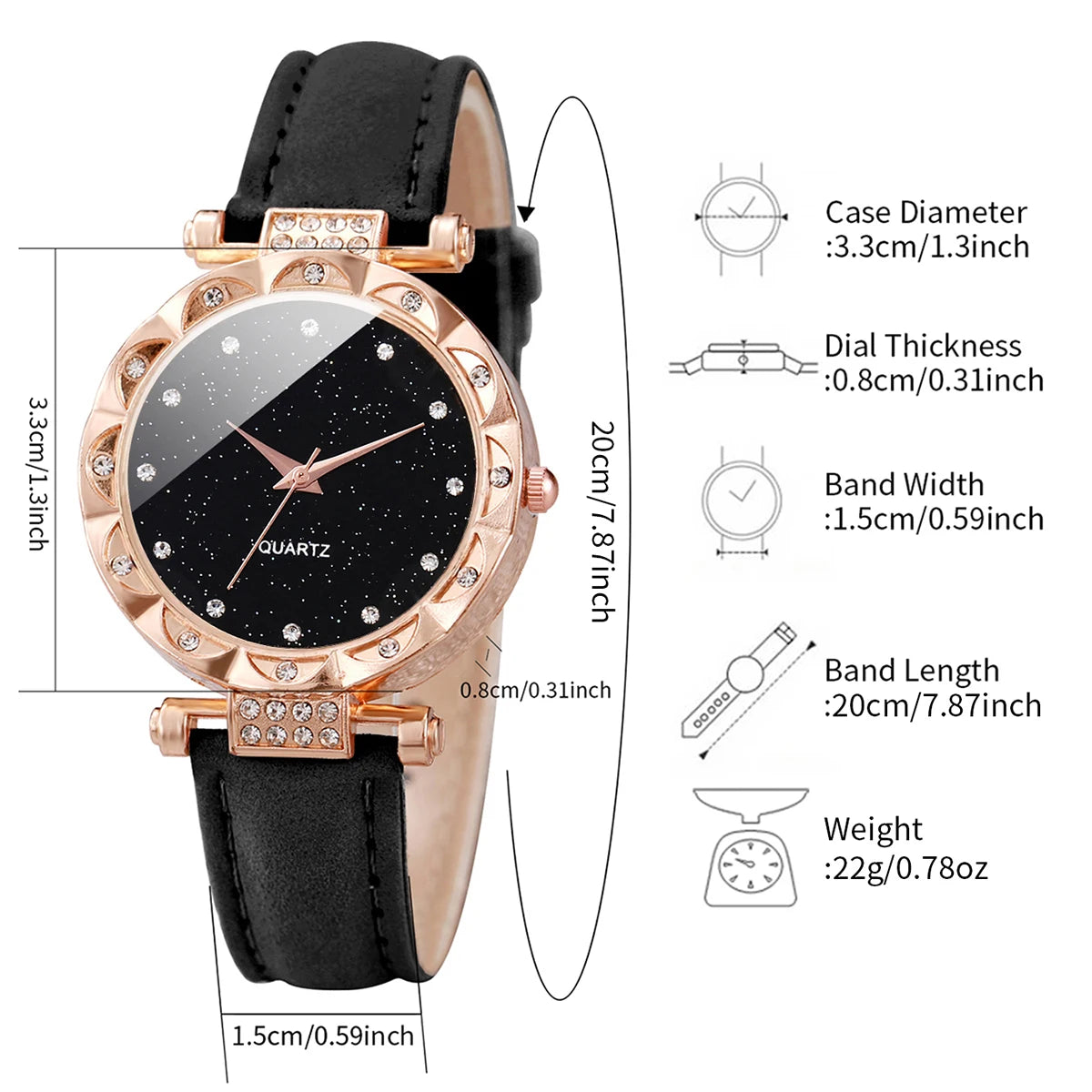 6PCS/Set Women's Fashion Watch Set Simple Dial Leather Quartz Watch With Love Leaf Bracelet
