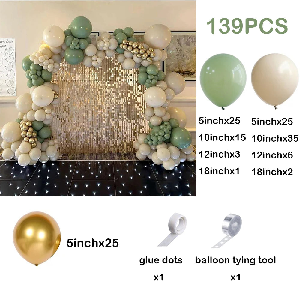 139Pcs Avocado Sage Green Balloons Arch Sand White Gold Balloon Garland Kit Jungle Safari Decor Baby Shower Birthday Party Decor