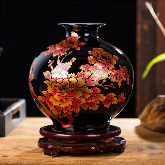 Chinese Style ceramics Vase Jingdezhen Black Porcelain Crystal Glaze Flower Vase Home decoration accessories Handmade Vases