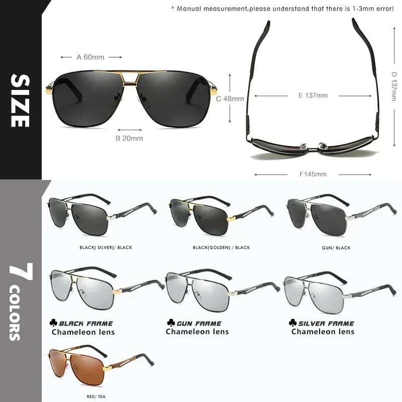 Photochromic Polarized Sunglasses for Men Fashion Sun Glasses Men Women Luxury Driving Classic Cycling Sunglasses 2024