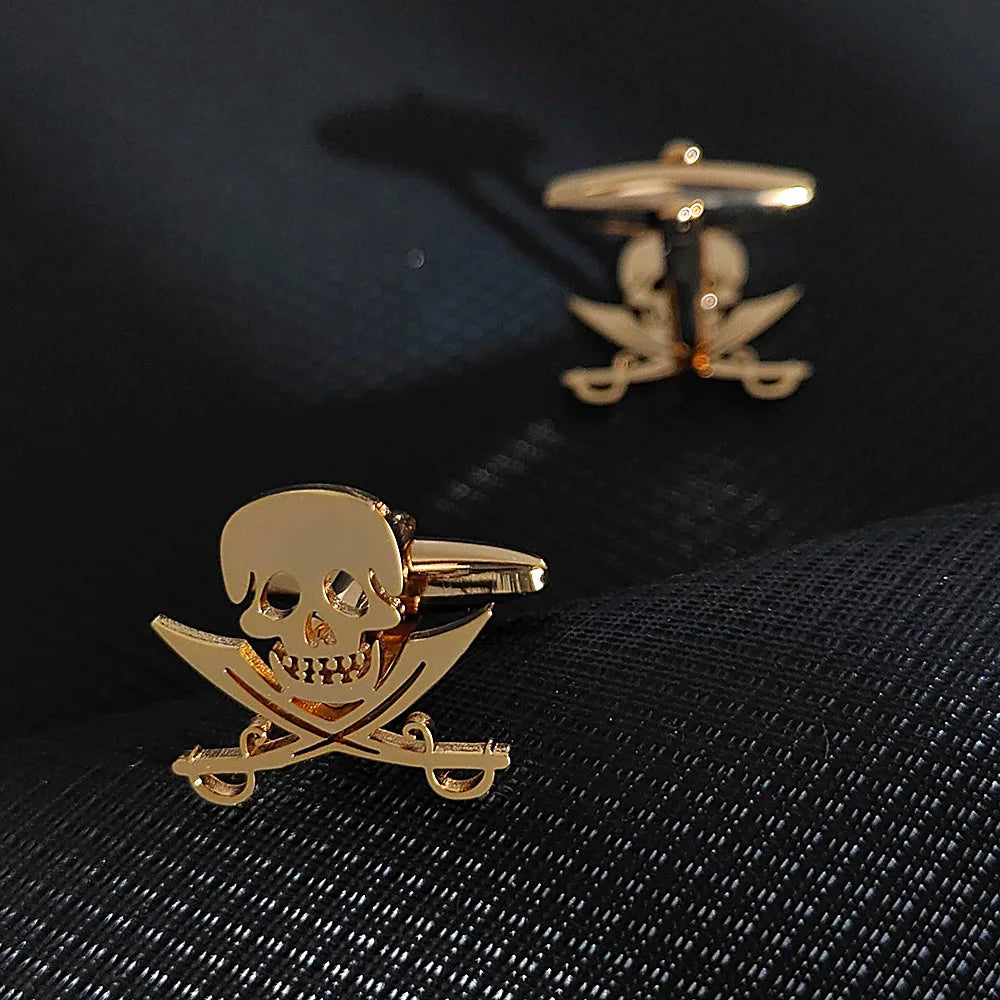 Cufflinks for Mens Luxurious Stainless Steel Jewelry Personality Double Knife Skeleton Man Shirt Cuff Link Button Gifts One Pair