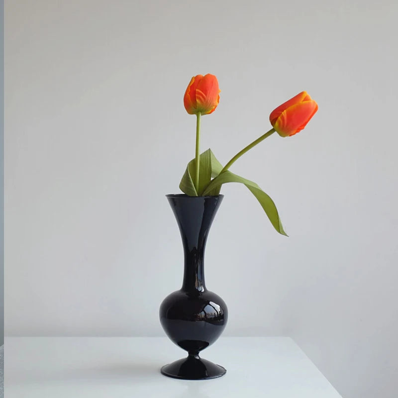Creative Glass Hydroponic vase black candlestick glass candle stand Nordic Desktop Floral Arrangements Home Decoration Art