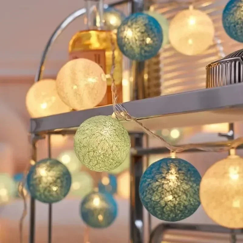 LED Cotton Balls String Lights Chain Strings Light Fairy Garland Lighting for Home Outdoor Garden Wedding Party Christmas Decor