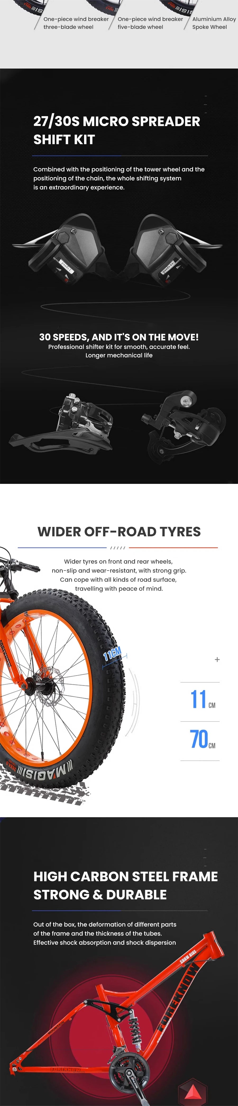 Snow Bike 24/26 Inch 21/24/27/30 Speed Spoke Wheel Mountain Bicycle 4.0 Fat Tires Hanging Type Disc Brake Beach Off Road