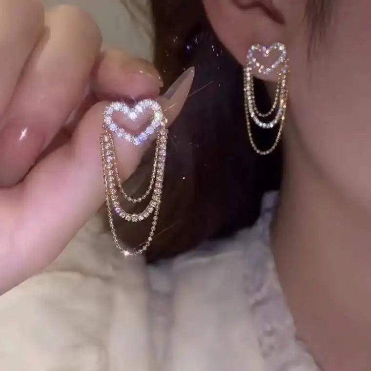 Korean Fashion Emerald Crystal Dangle Earrings for Women Trendy Gold Color Hollow Stud Earring Birthday Gifts Pendientes Mujer