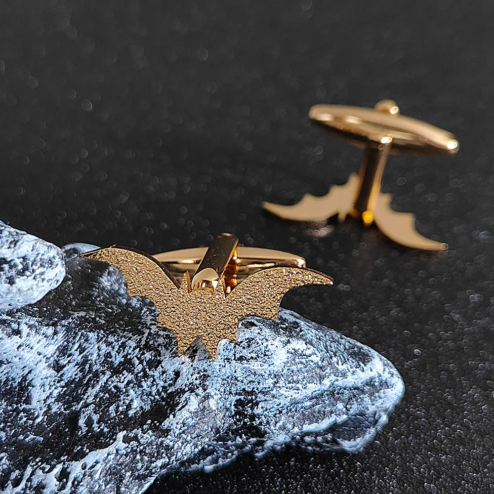 Luxury Bat Men Cufflinks Sleeve Wrist Buttons Shirt Clasps Stainless Steel Cuff Buckle Wedding Grooms Women Jewelry Gift Set