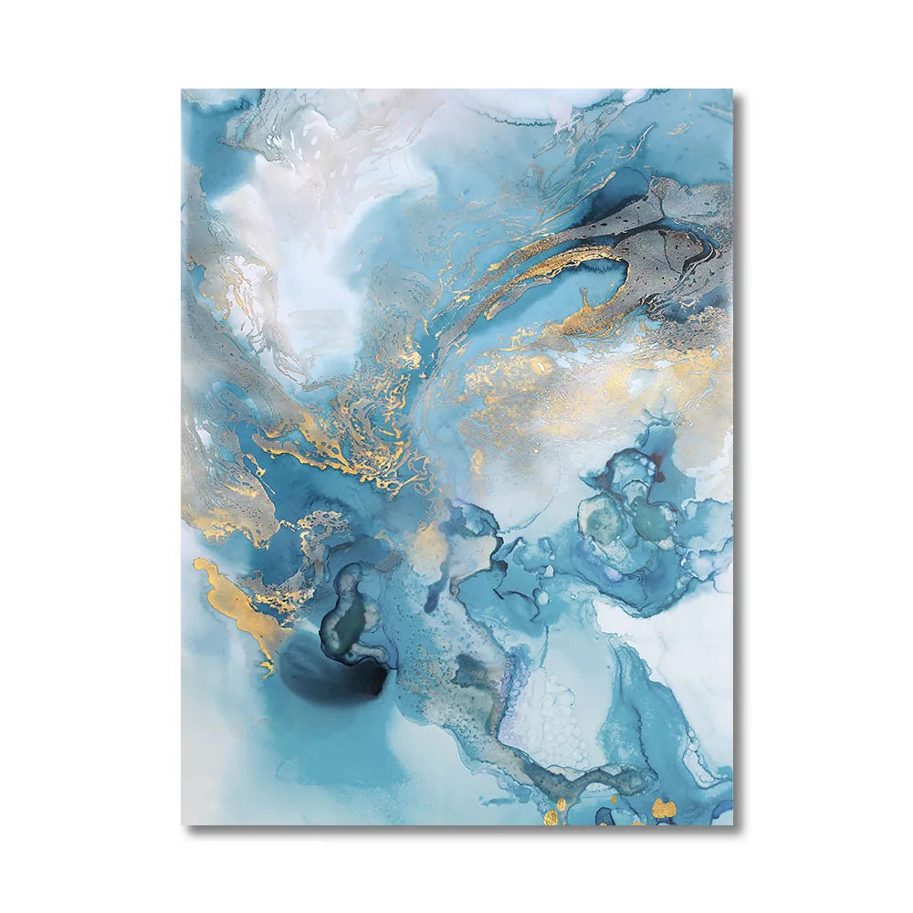 Blue Prints Abstract River Gold Texture Wall Art Canvas Painting Posters and Prints for Living Room Home Decoration