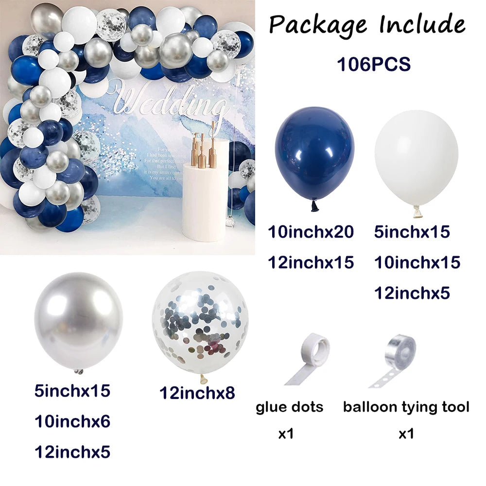 Navy Blue White Balloons Arch Garland Kit Silver Confetti Ballon First Birthday Party Decorations Graduation Wedding Baby Shower