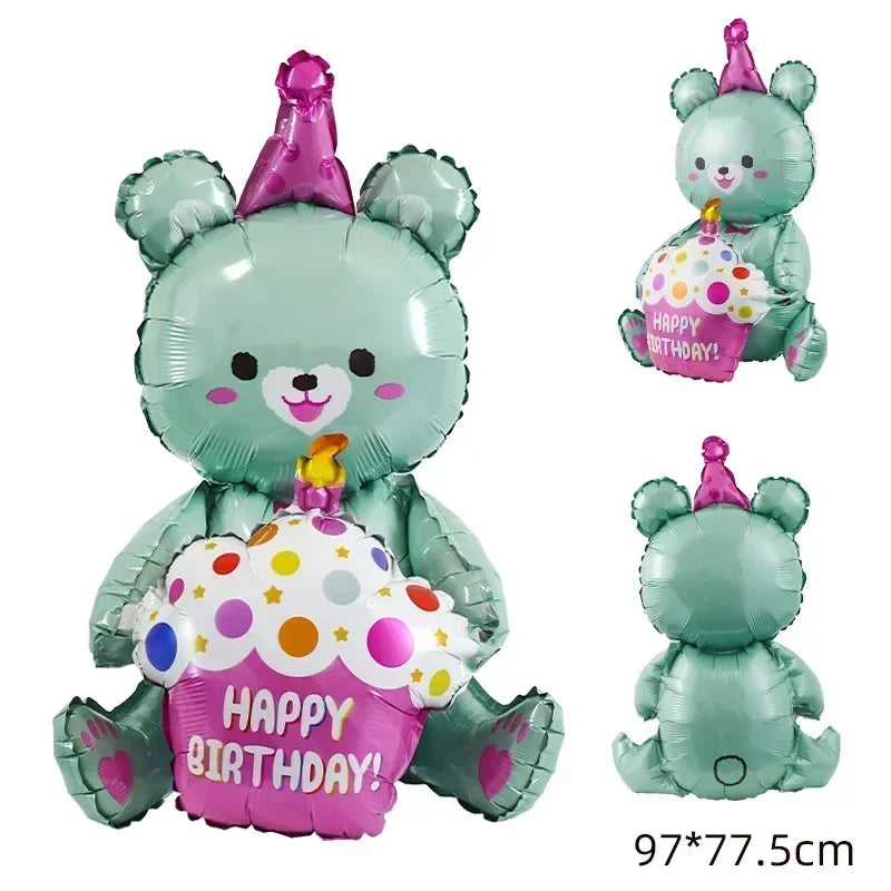 4D Large Bear Cake Balloons Cartoon Animal Cute Bear Foil Balloon Children Boys Girls Birthday Party Decoration Scene Props Toys