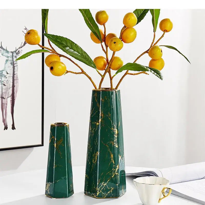Marbling Ceramics Desktop Vase Hexagon Flower Arrangement Decoration Hydroponic Vases Three-piece Suit Ornaments