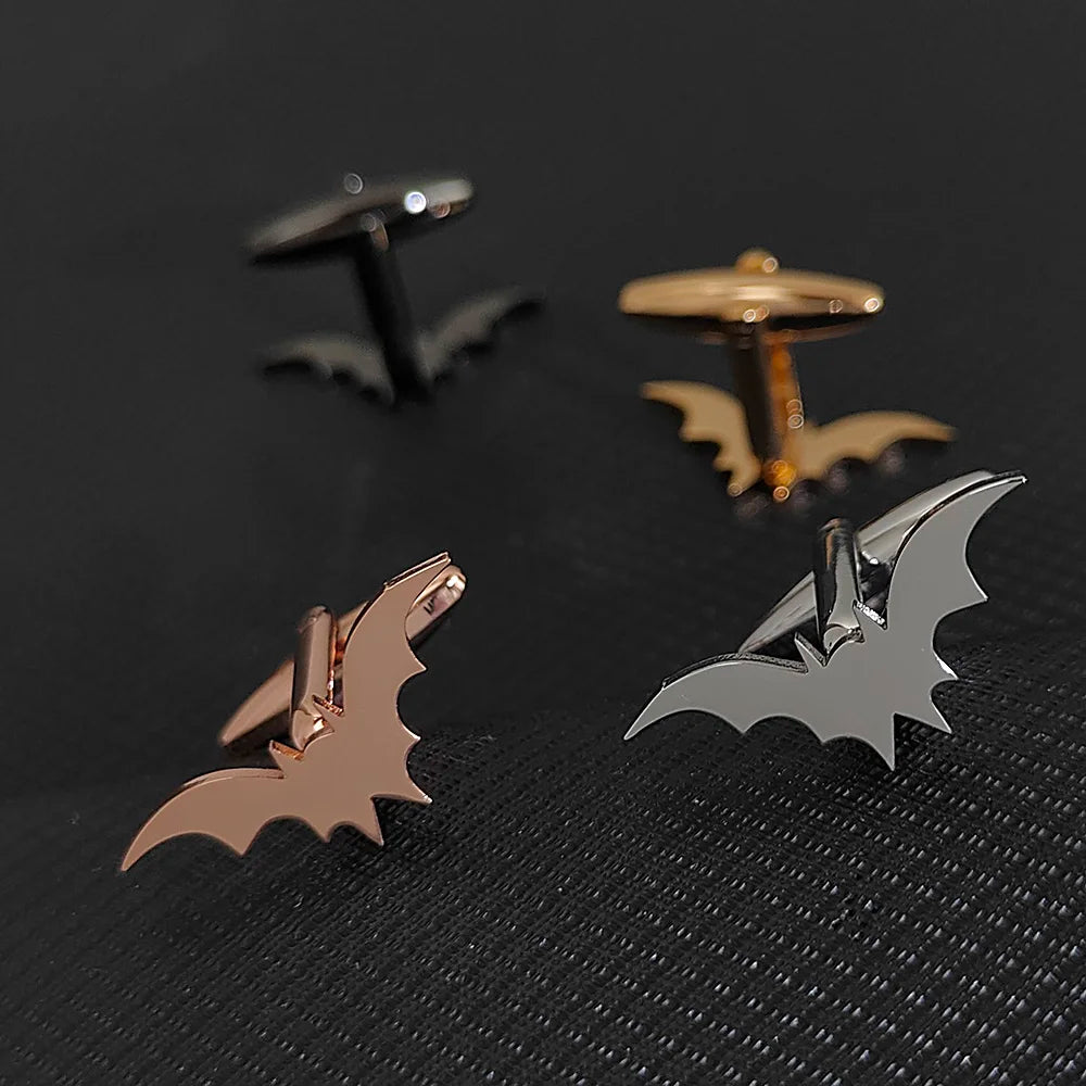 Luxury Bat Men Cufflinks Sleeve Wrist Buttons Shirt Clasps Stainless Steel Cuff Buckle Wedding Grooms Women Jewelry Gift Set