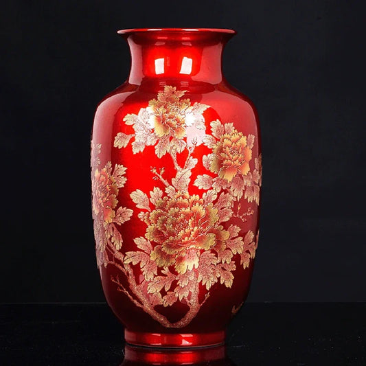 Jingdezhen Black Porcelain Flower Vase Crystal Glaze Handmade Shining Rose Vases Chinese Style Home Decor