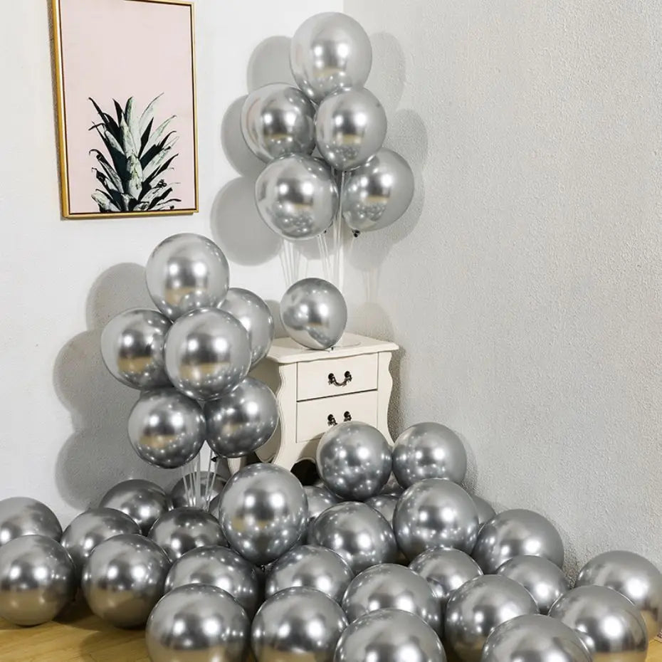 5Inch 10Pcs Latex Balloon Gold Silver Black Pink Xmax Balloon Wedding Happy Birthday Metallic Chrome Balloon Decoration