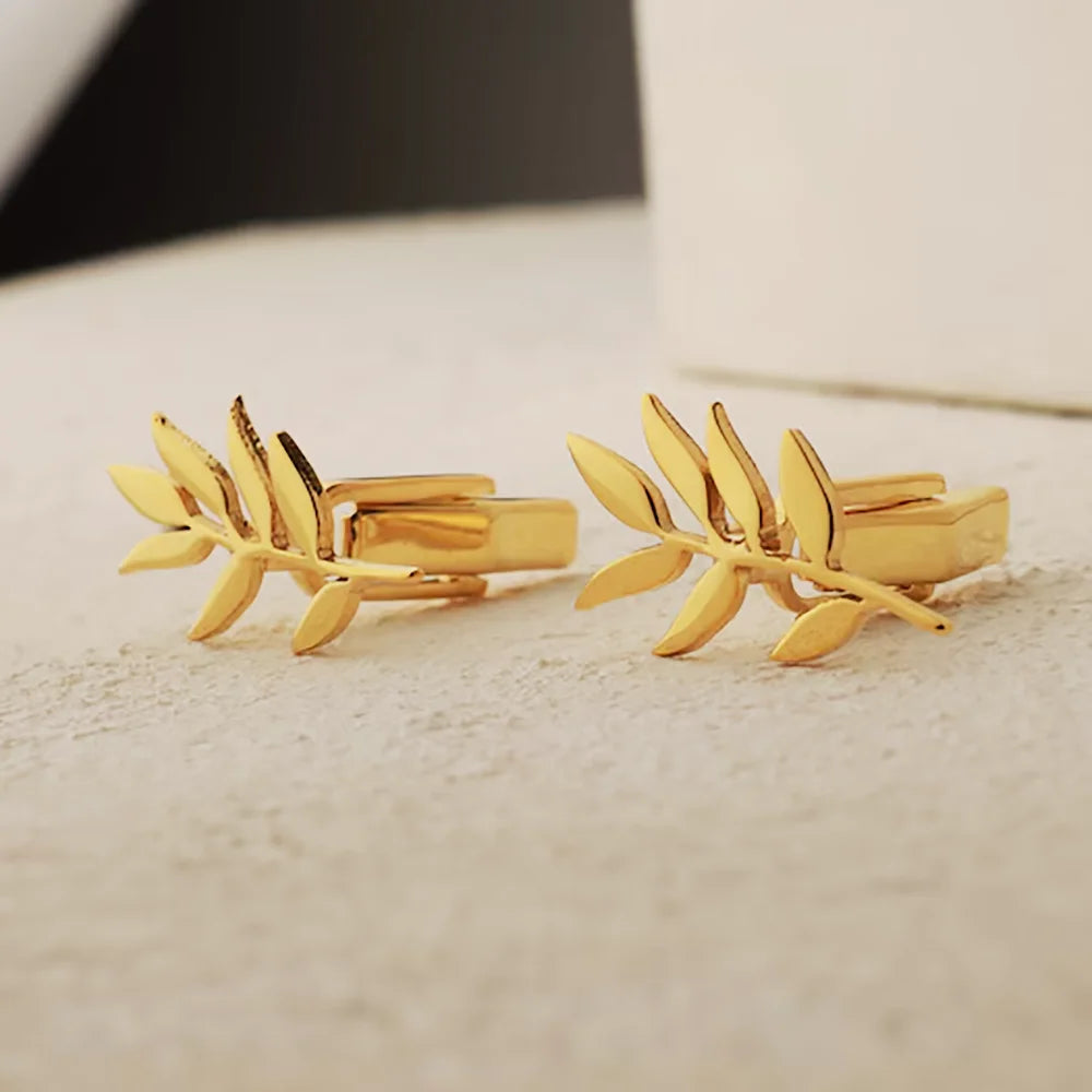 Personalized Olive Branch Cufflinks, Simple And Fashionable,Stainless Steel Classic Cufflinks, Holiday Gifts For Dad,Party Gifts