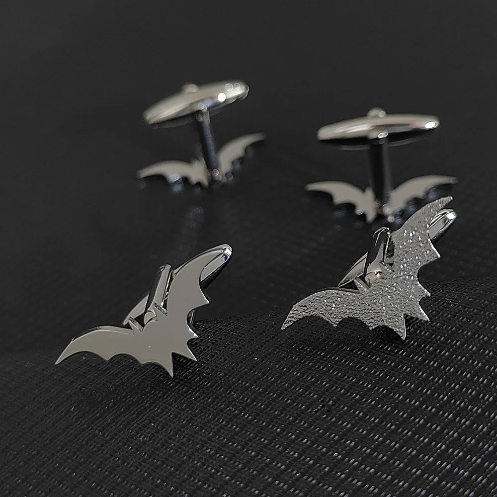 Luxury Bat Men Cufflinks Sleeve Wrist Buttons Shirt Clasps Stainless Steel Cuff Buckle Wedding Grooms Women Jewelry Gift Set