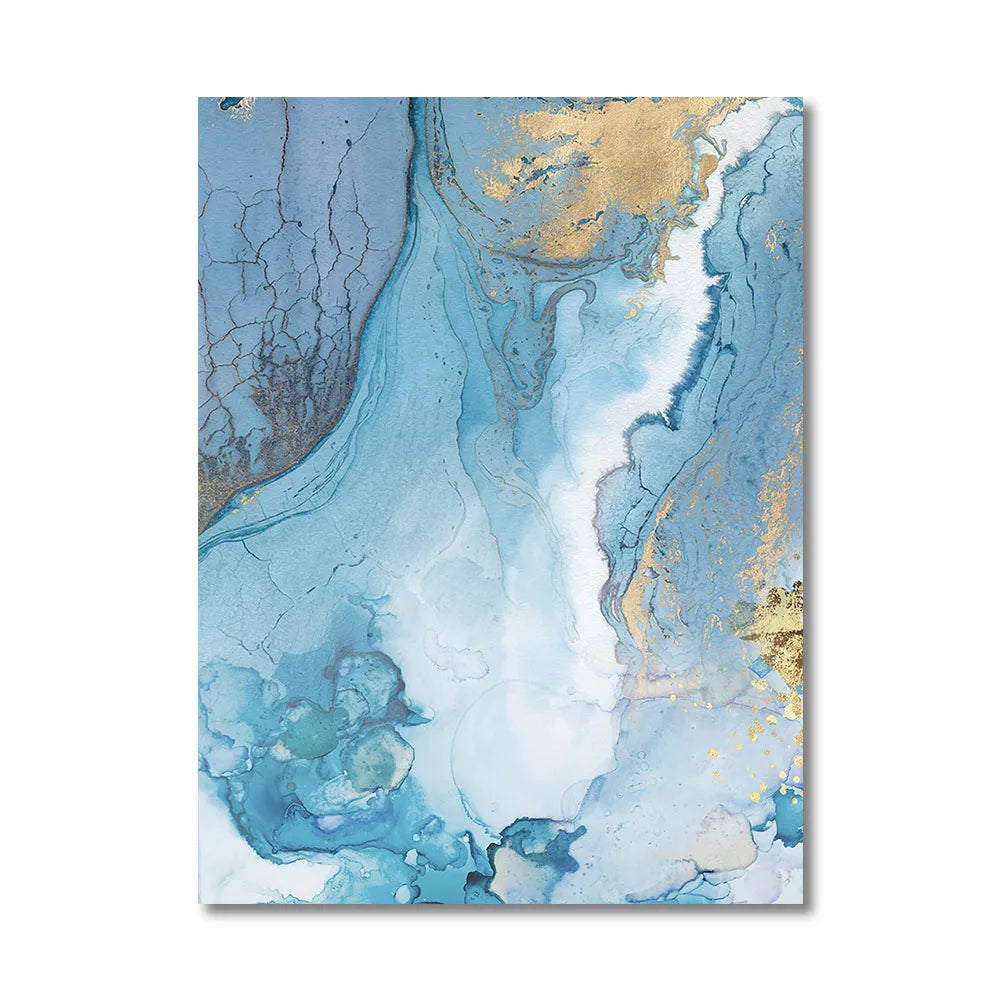 Blue Prints Abstract River Gold Texture Wall Art Canvas Painting Posters and Prints for Living Room Home Decoration