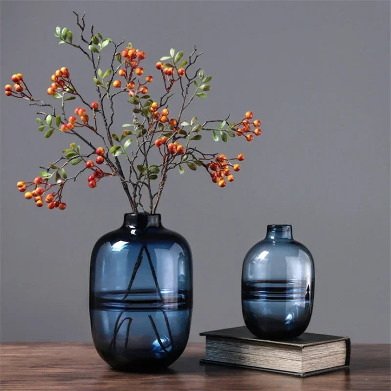 Minimalist Blue Black Glass Vase Home Living Room Nordic Restaurant Flower Arrangement Transparent Flower Decoration Ornaments