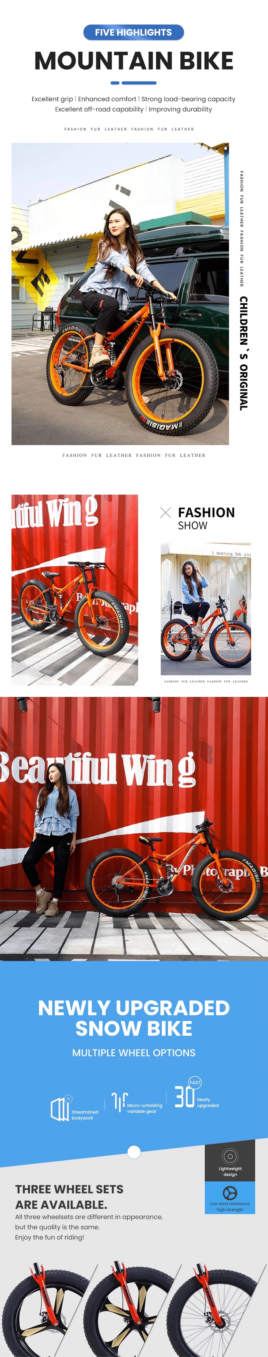 Snow Bike 24/26 Inch 21/24/27/30 Speed Spoke Wheel Mountain Bicycle 4.0 Fat Tires Hanging Type Disc Brake Beach Off Road