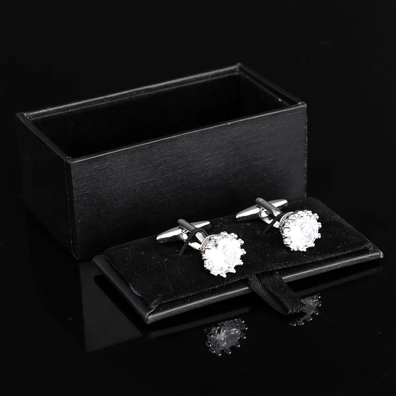 Luxury Brand Diamond Cufflinks For Mens Shirts Jewelry Novelty Button French Style Gold Crystal Cuff Links